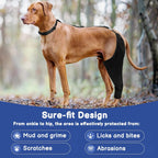 Left or right back leg canine protective garment close up view.
