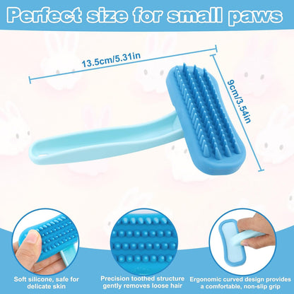 Fukaisu soft silicone small animal massage comb held to demonstrate the ergonomic plastic grip.