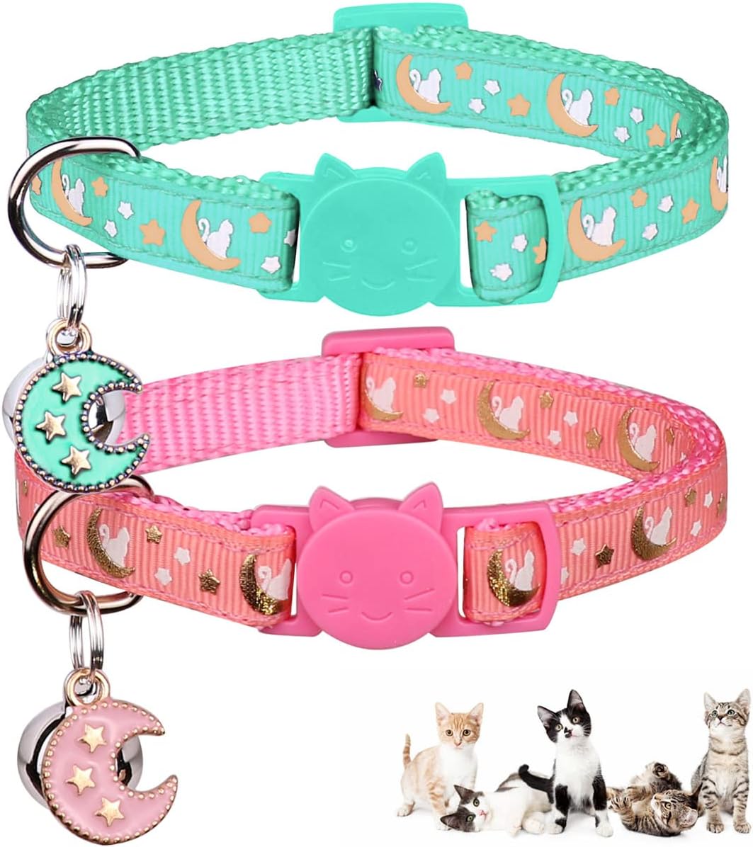 Baeuppit 2Pcs Breakaway Cats Collars Cat Collars for Boy & Girl Cats Adjustable Kitten Collars with Bell,Black+Gray - Image 9