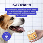 Wonder Paws canine immune and digestive health supplement container with a USDA Organic seal.
