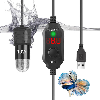 Vcraze 10W mini aquarium heater front view with digital display