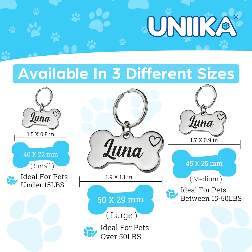 Personalized cat and dog identity tag in small size for comfortable pet wear.