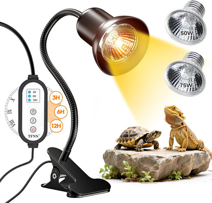 TFNN reptile heat lamp front view with dual basking bulbs