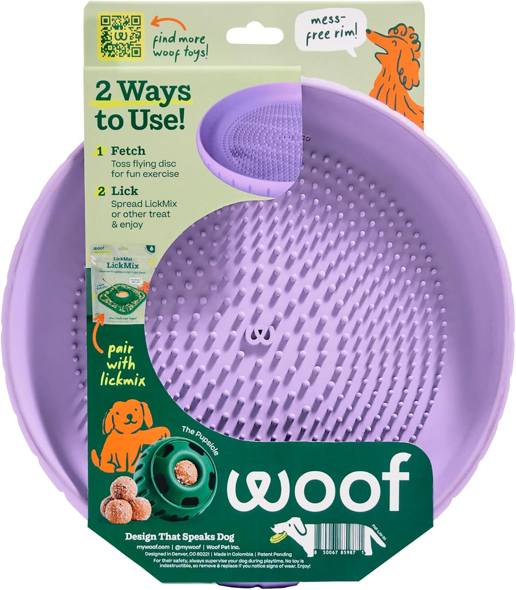 Woof Fly N' Feed dog toy shown as a textured lick mat