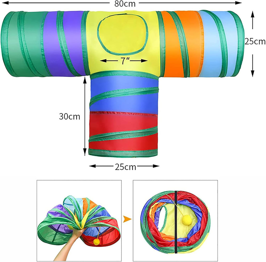 Collapsible blue pet play tunnel showing spring steel frame structure