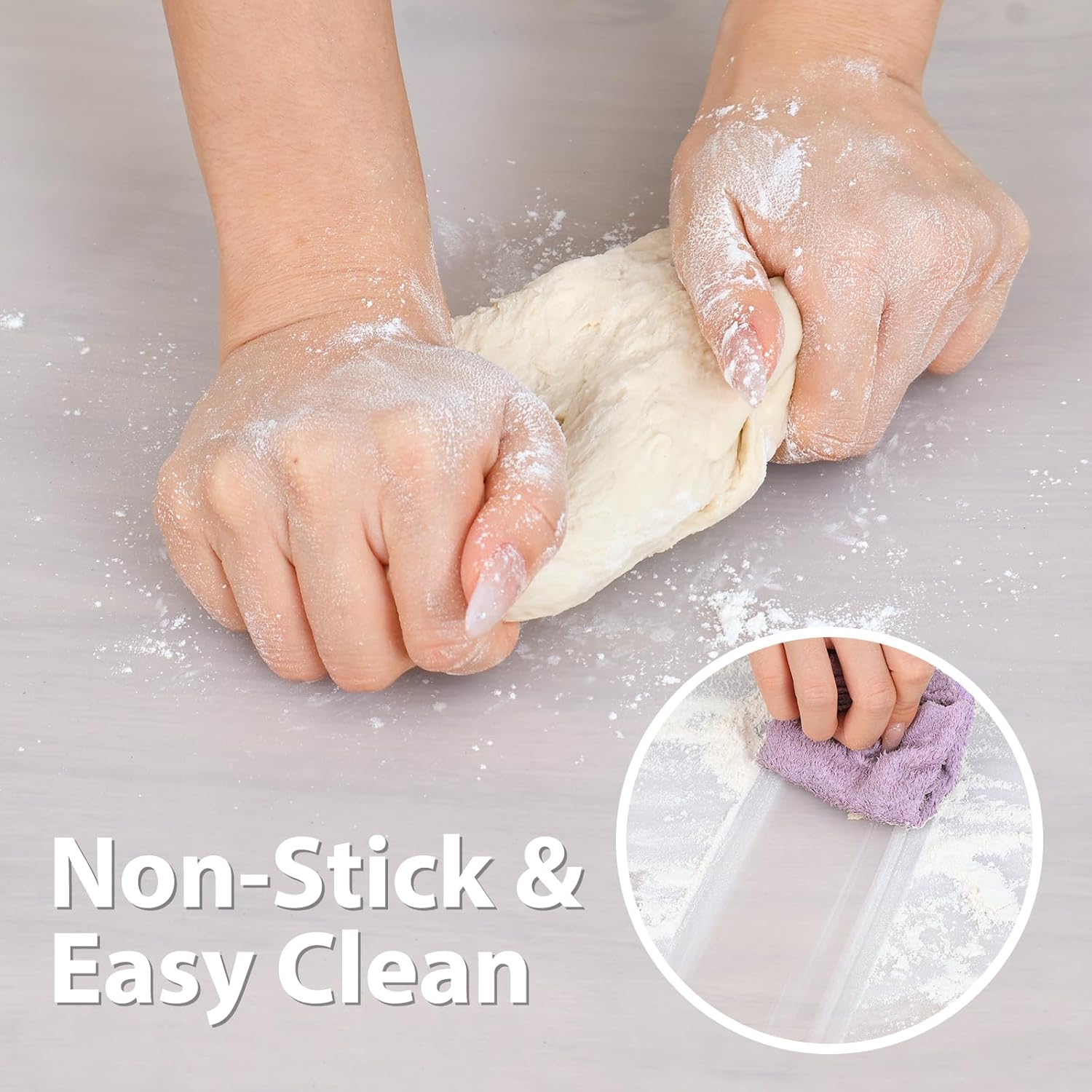Folksy Super Kitchen non slip silicone placemat being washed under running water to show easy cleaning.