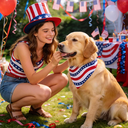 Extra large dog wearing patriotic triangle bandana