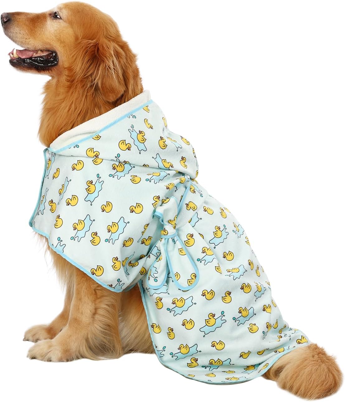 HDE Dog Bathrobe Super Absorbent Quick Drying Puppy Towel Wrap Coat Adjustable After Bath Robes with Hood for Dog Sizes S-XXL White Rubber Ducks S - Image 12