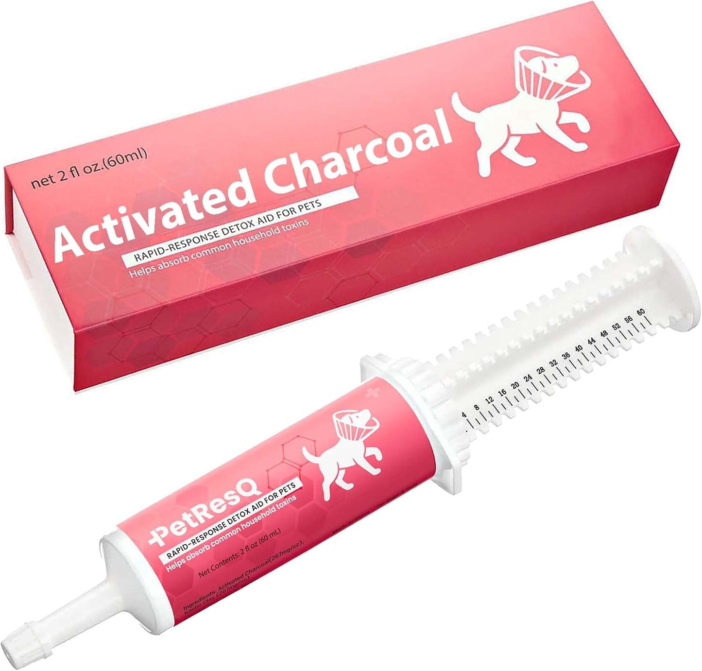 PetResQ Activated Charcoal Emergency Poisoning Aid Paste front view packaging showing dog illustration