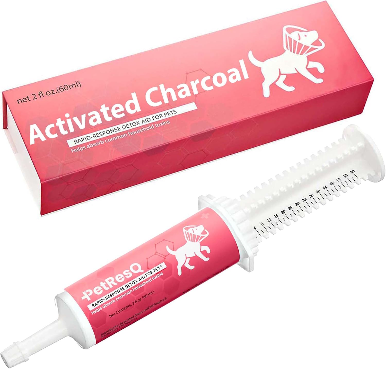 PetResQ Activated Charcoal Emergency Poisoning Aid Paste front view packaging showing dog illustration