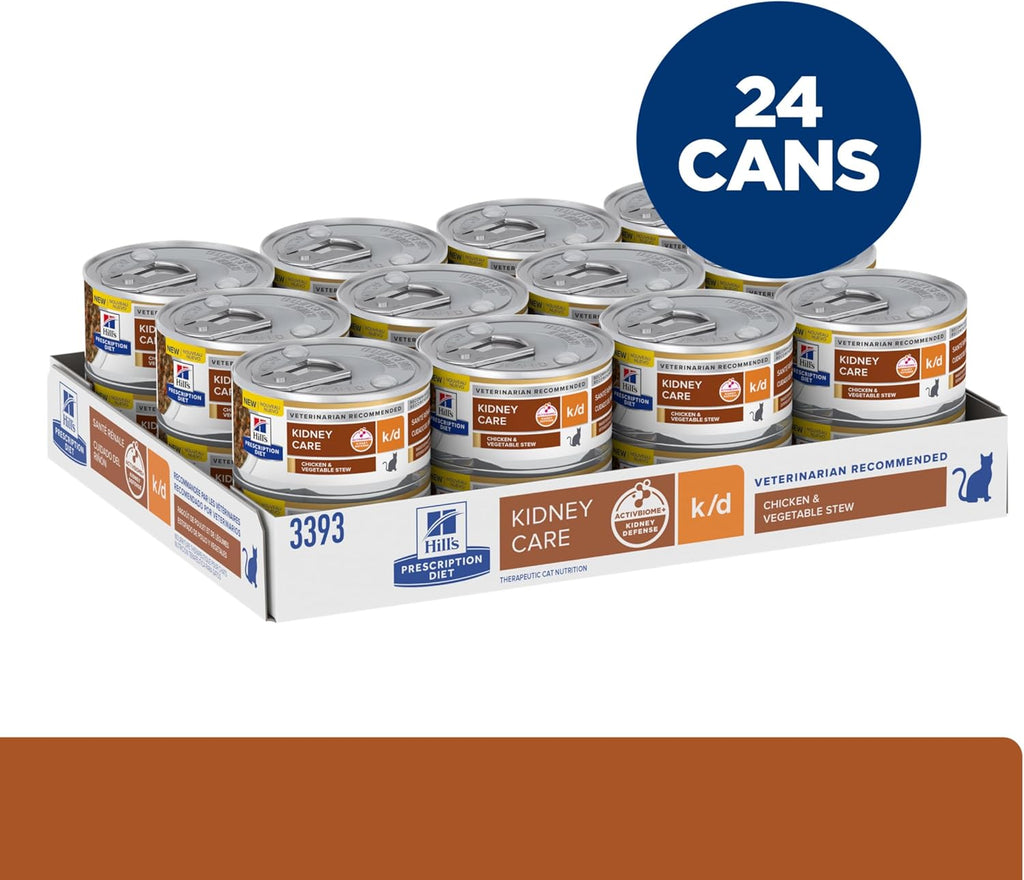 Therapeutic renal cat food can label details closeup
