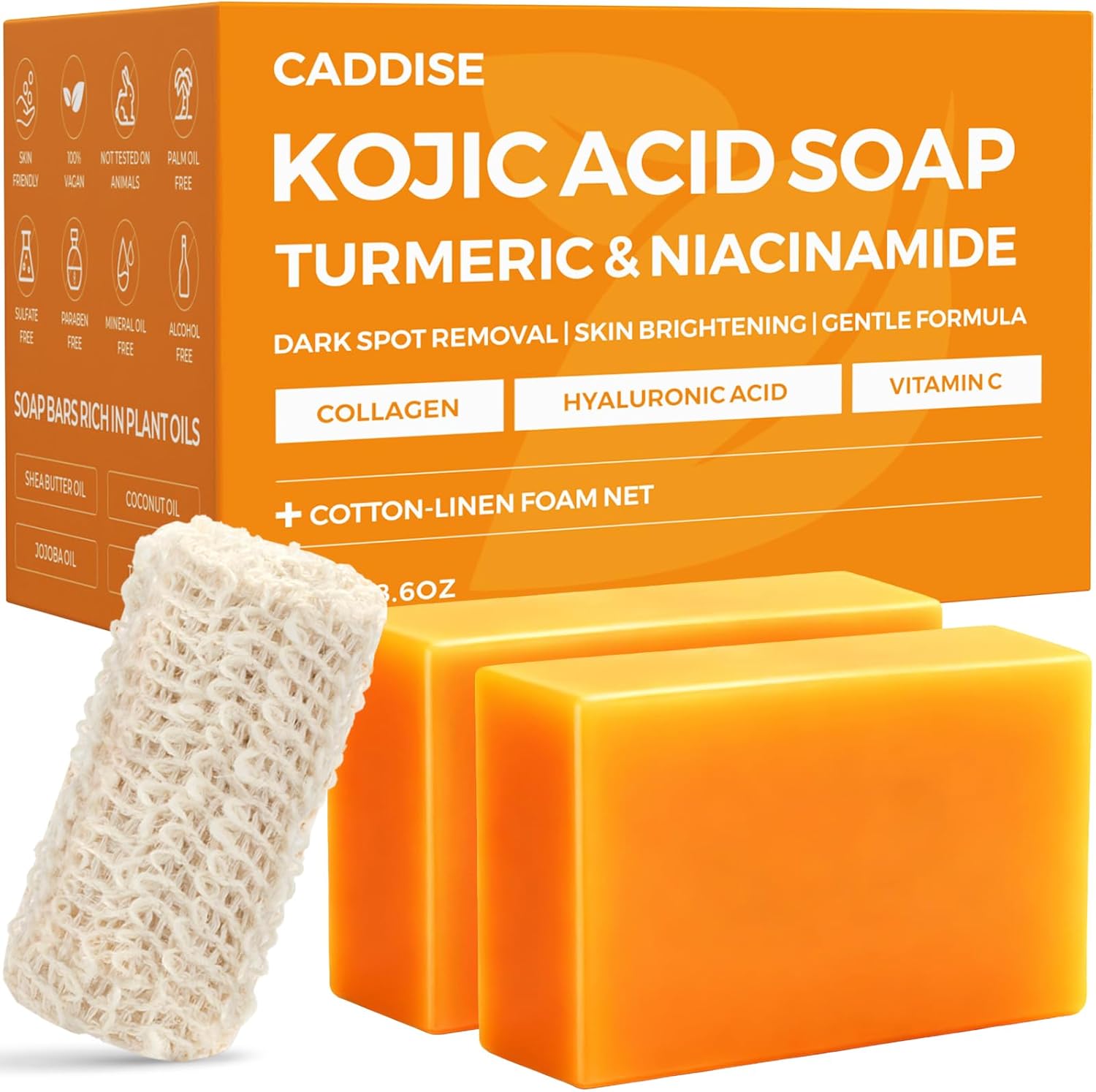 Kojic Acid Turmeric Soap Bars – Dark Spot Remover & Skin Care, Handmade Face & Body Wash Bars with Niacinamide, Shea Butter, Tea Oil, Vitamin C (2 Pack, 8.5 Oz) - Image 1