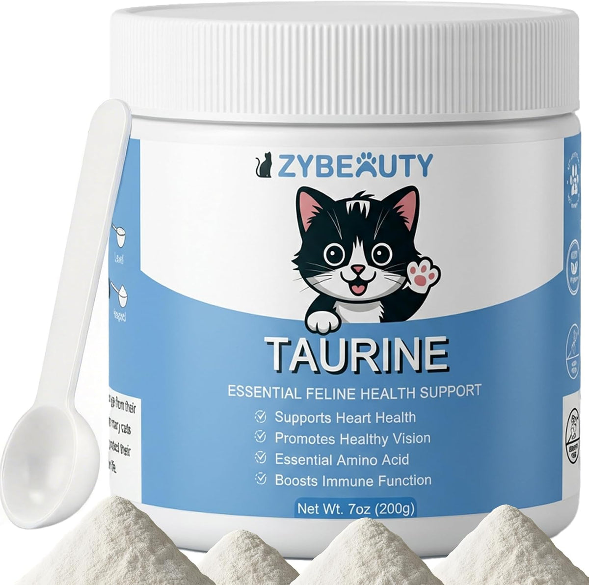 Zybeauty Taurine Supplement for Cats unflavored powder container front view