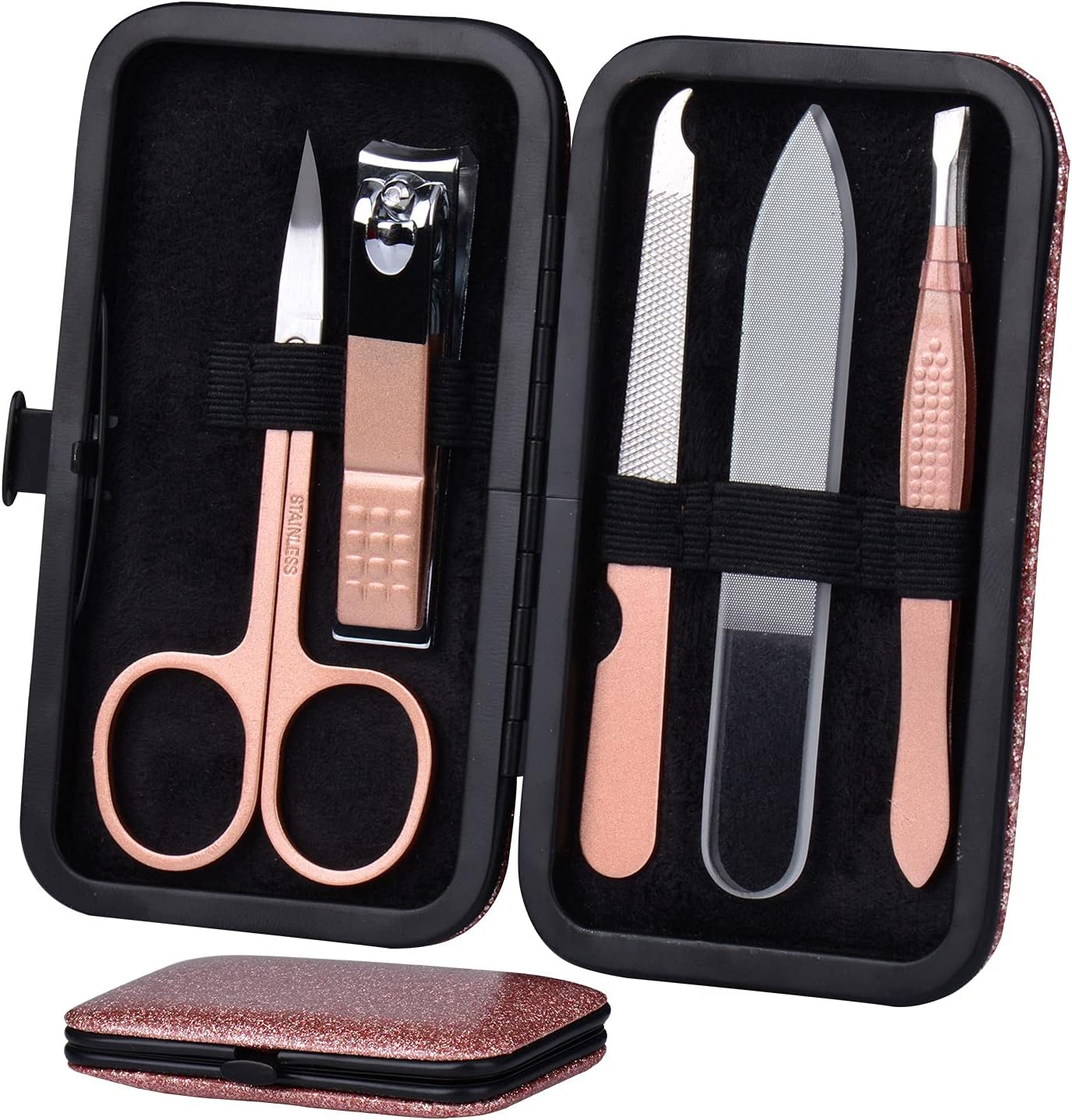 Hantekas 5-piece stainless steel manicure set in leather case