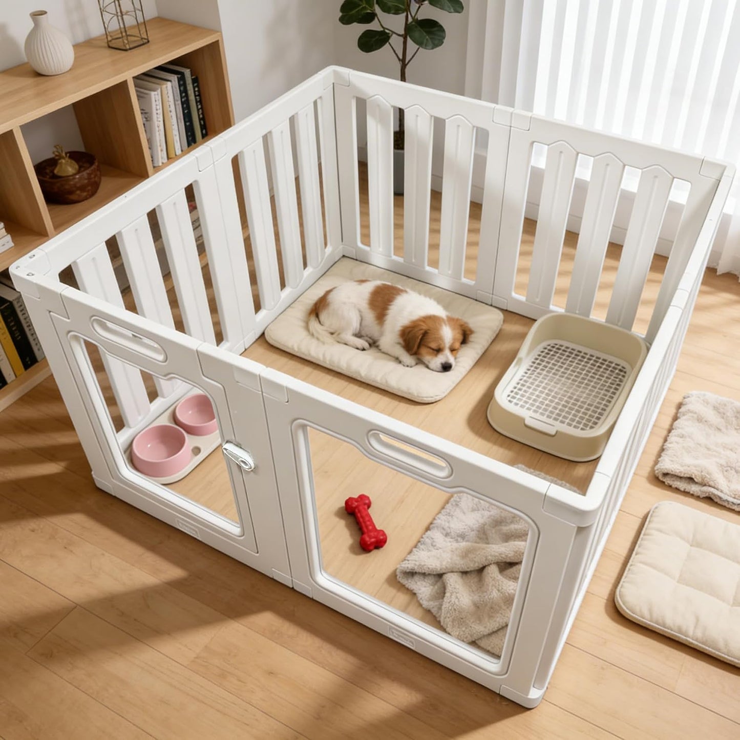 Acrylic Indoor Dog Playpen with Heavy Duty Door Lock,24" H 8 Panels DIY Puppy Playpen Pet Play Pen for Small Animal, Easy Assemble and Clean Plastic Pet Fence,White - Image 1