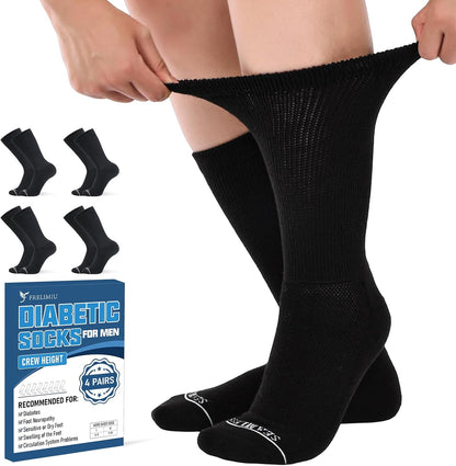 Frelimiu diabetic socks for men pack of four front view showing the loose non binding top cuff.
