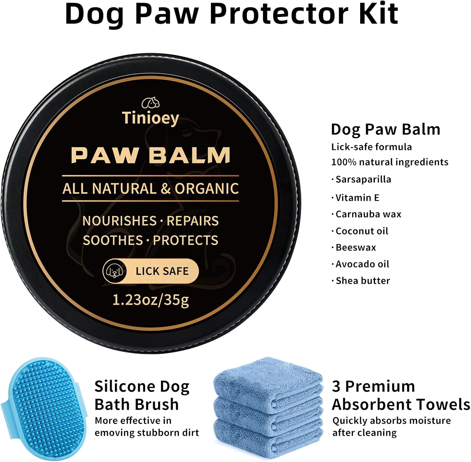 Tinioey muddy paw washer kit with three absorbent towels and balm