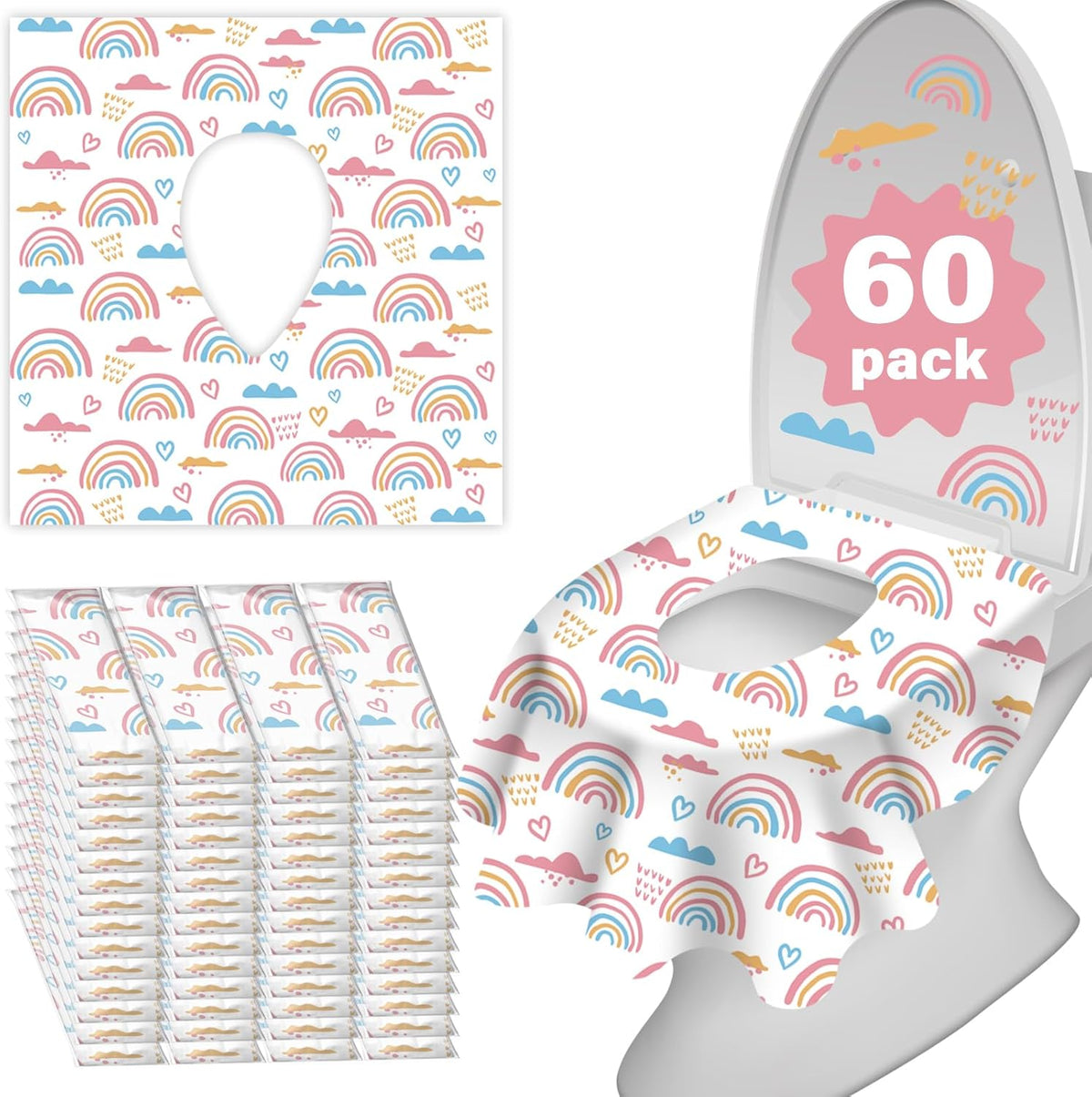 Kimitimi disposable toilet seat covers sixty count front retail box packaging
