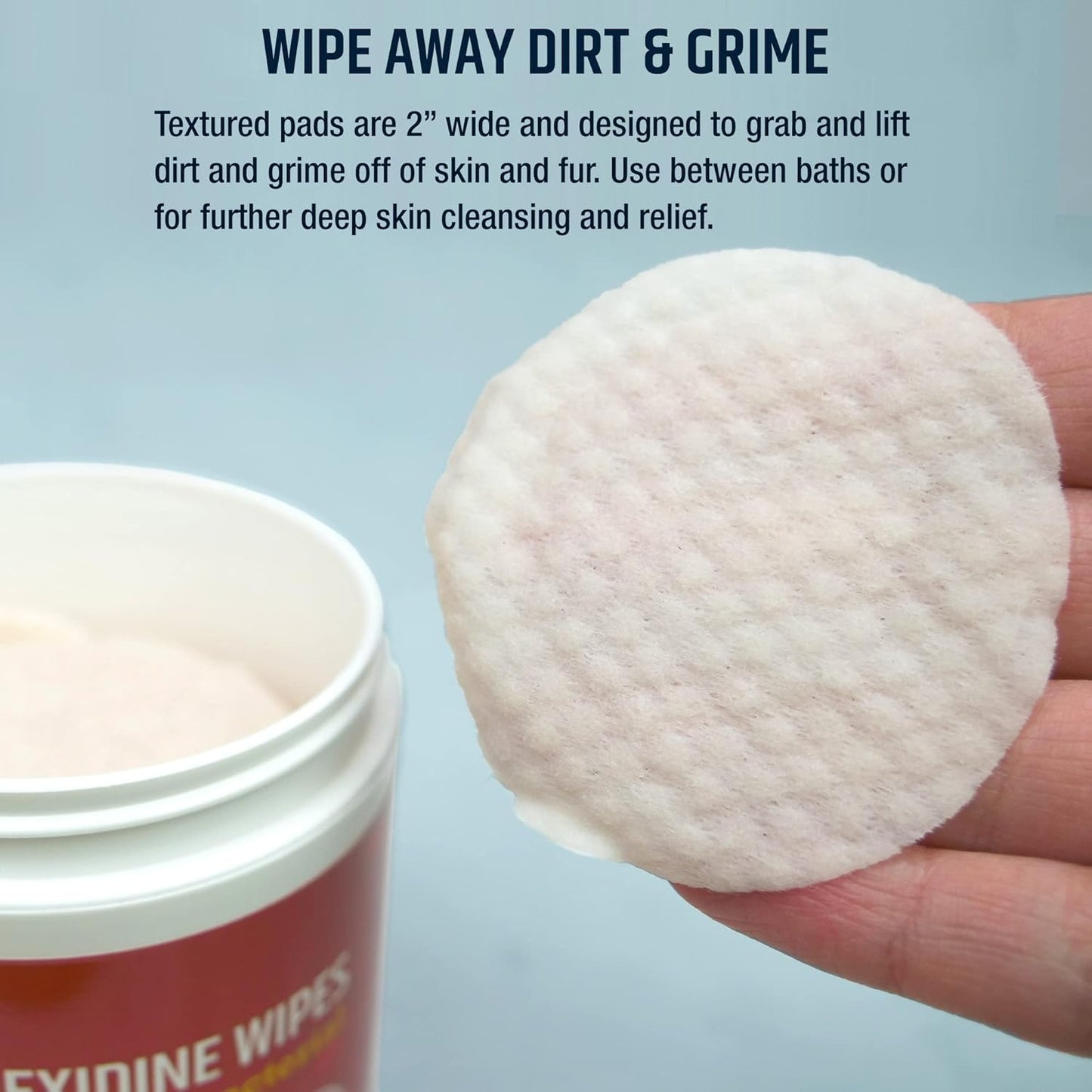Close up of Pet MD 50 count pet cleansing wipes