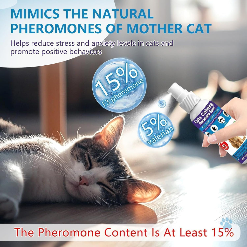 Twin pack of drug-free cat calming spray for scratching and urine spraying control