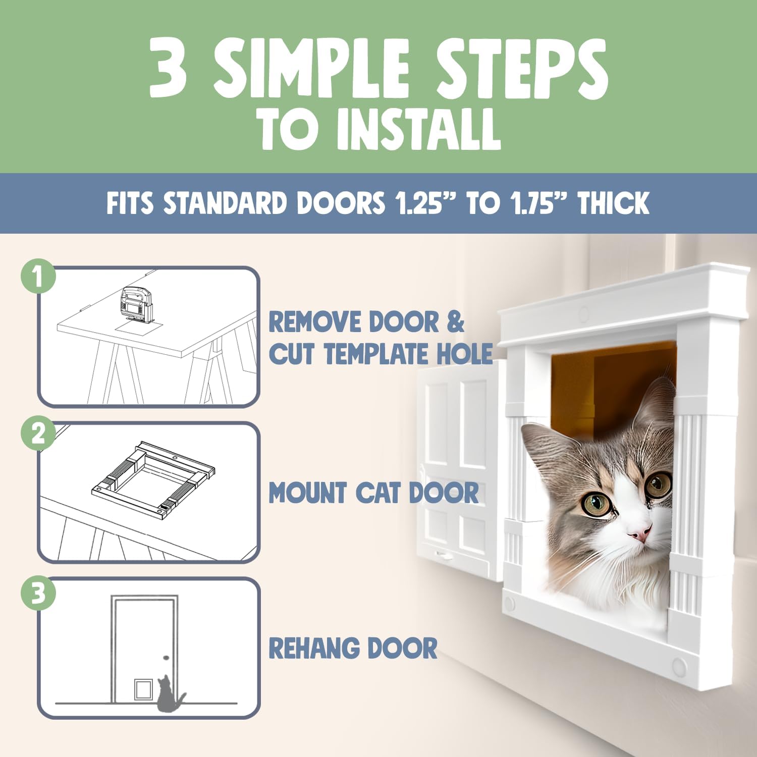 Beacon Hill(R) Interior Cat Door White with Gold accents - Durable Indoor Cat Door for Tall Cats or Dogs, No Flaps, EASY DIY Pet Door, Spacious Large Kitty Door for Cats Up to 25 lbs, by Purrfect Portal - Image 10