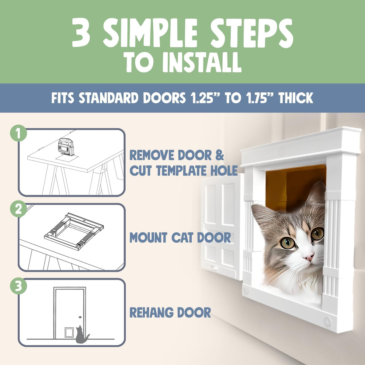 Beacon Hill(R) Interior Cat Door White with Gold accents - Durable Indoor Cat Door for Tall Cats or Dogs, No Flaps, EASY DIY Pet Door, Spacious Large Kitty Door for Cats Up to 25 lbs, by Purrfect Portal - Image 10