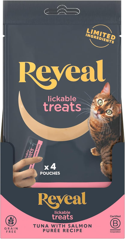 Reveal Fish and Chicken Variety Puree Lickable Cat Treats 20-Pack, Limited Ingredient, Grain Free, Protein Squeeze Up Cat Treats for Training or Food Topper (20 x 0.5 oz Pouches) - Image 8