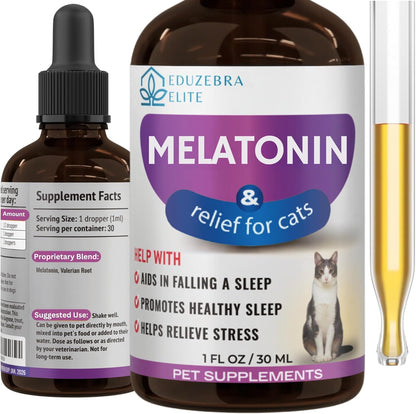 EDUZEBRA Cat Melatonin calming drops front view bottle for feline anxiety relief