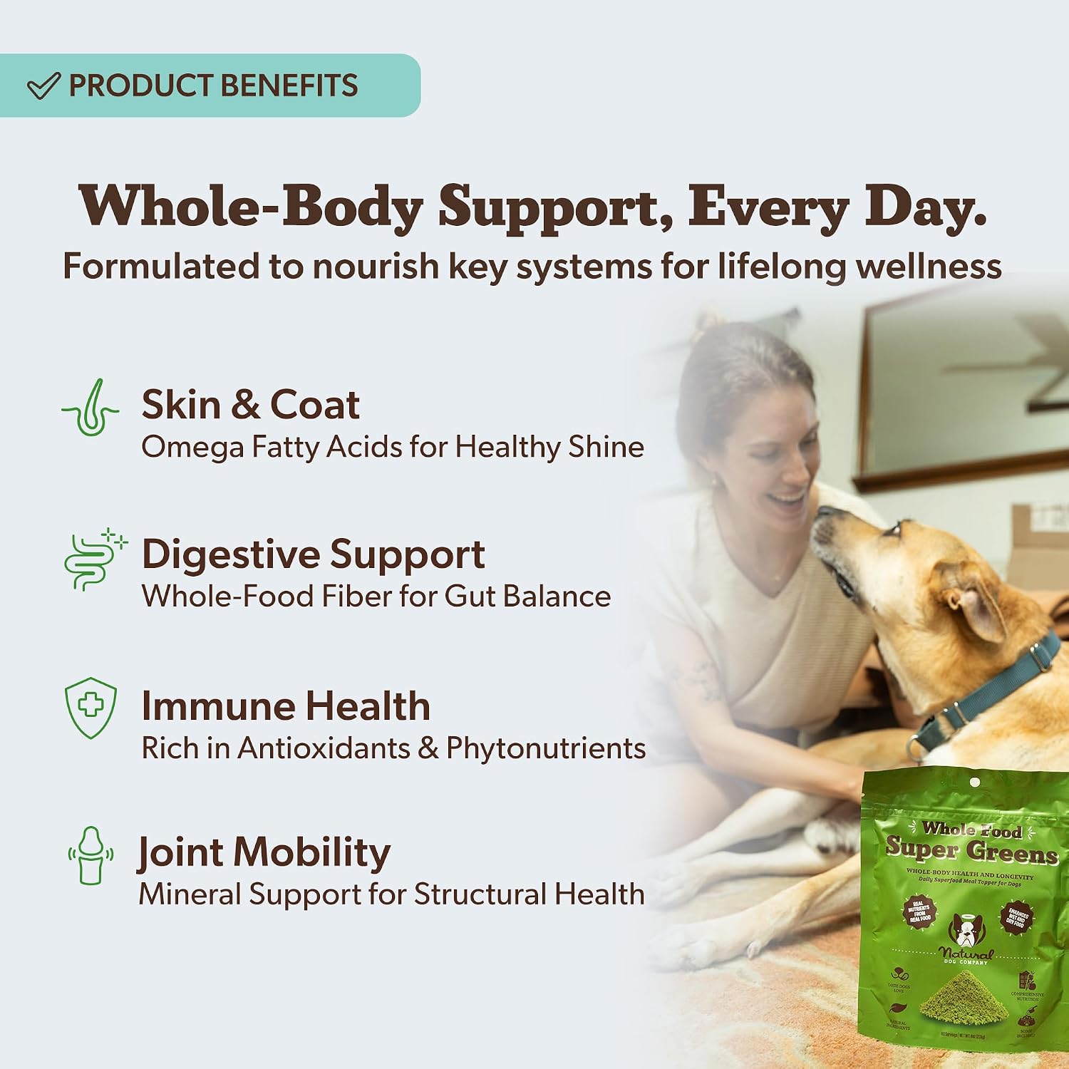 Premium superfood granules for dogs back label with ingredient details