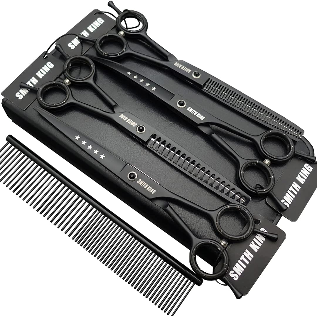 7.0 inches Professional Dog Grooming Scissors Set Straight & thinning & Curved & chunkers & comb 5pcs in 1 Set for left-handed & right handed - Image 12
