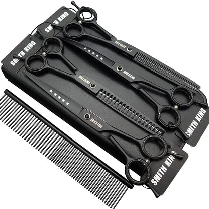 7.0 inches Professional Dog Grooming Scissors Set Straight & thinning & Curved & chunkers & comb 5pcs in 1 Set for left-handed & right handed - Image 12
