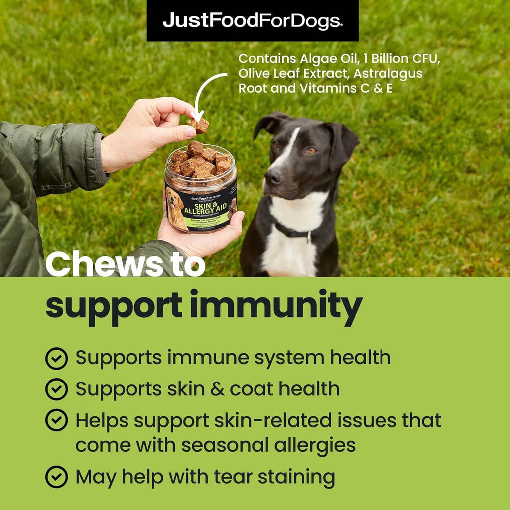 JustFoodForDogs Skin and Allergy dog supplement nutritional label