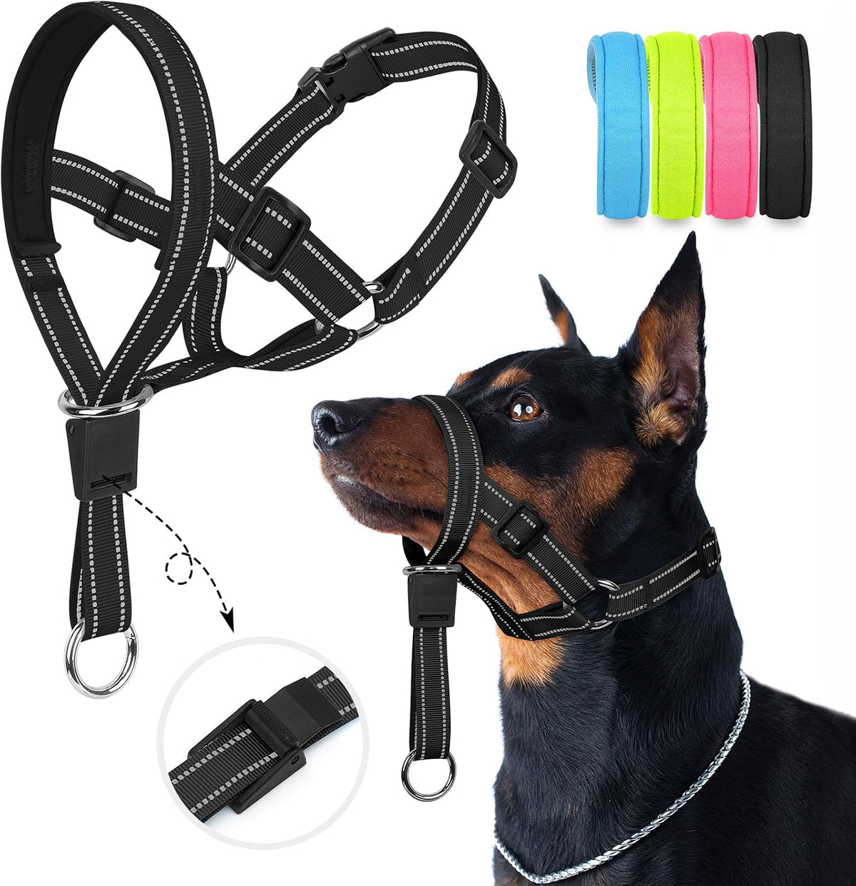 Weesiber Soft Dog Head Collar - Adjustable Dog Head Harness, Padded No Pull Head Halter Collar with Reflective Safety Strip for Training and Walking(Green,M) - Image 14