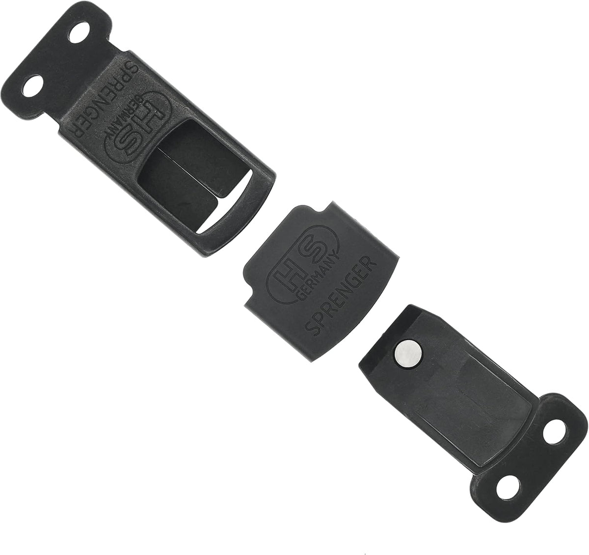 Authentic Herm Sprenger ClicLock buckle showing the sliding black plastic jacket safety shield