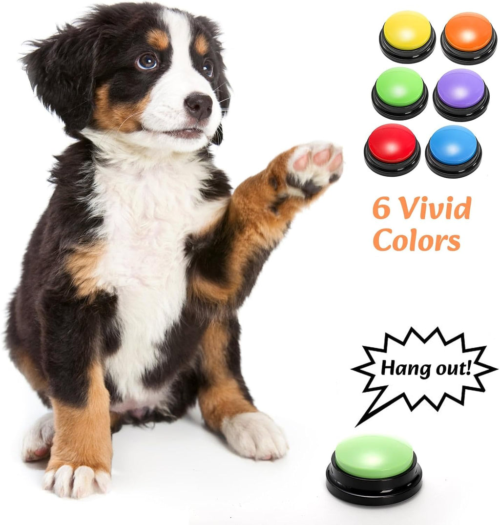 Yellow and orange Youeon talk buttons for pet training exercises