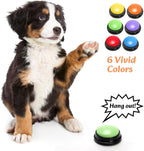 Yellow and orange Youeon talk buttons for pet training exercises