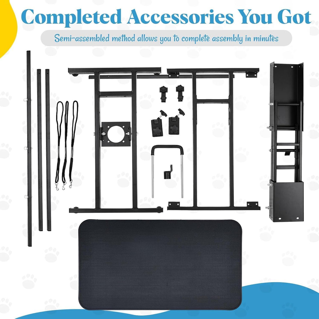 Large breed dog grooming table showing three hundred fifty pounds capacity