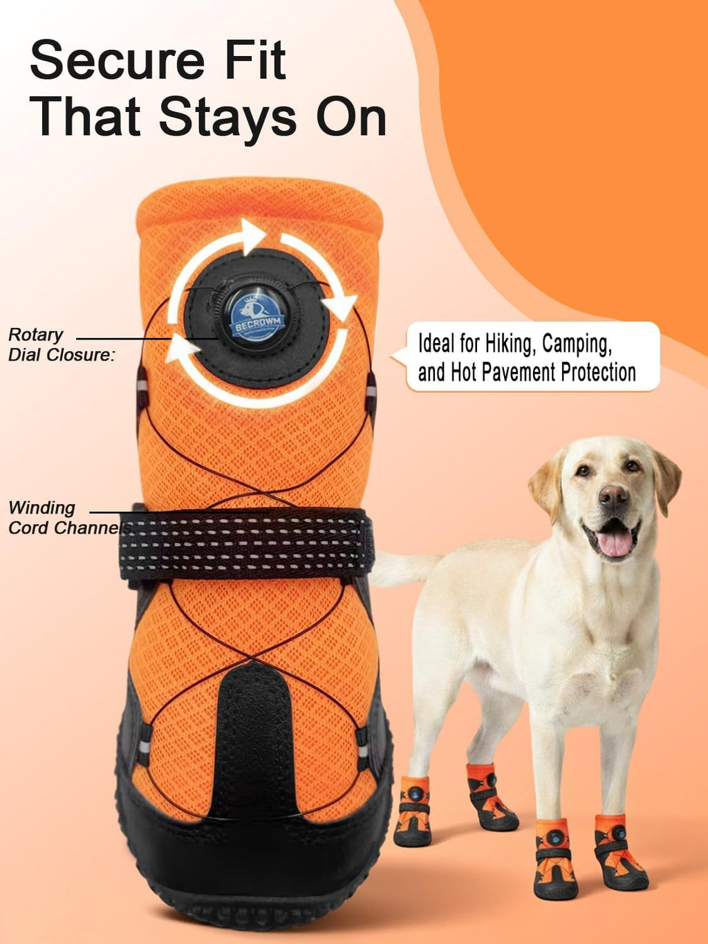 Close up of Becrowm dog shoe tension knob system