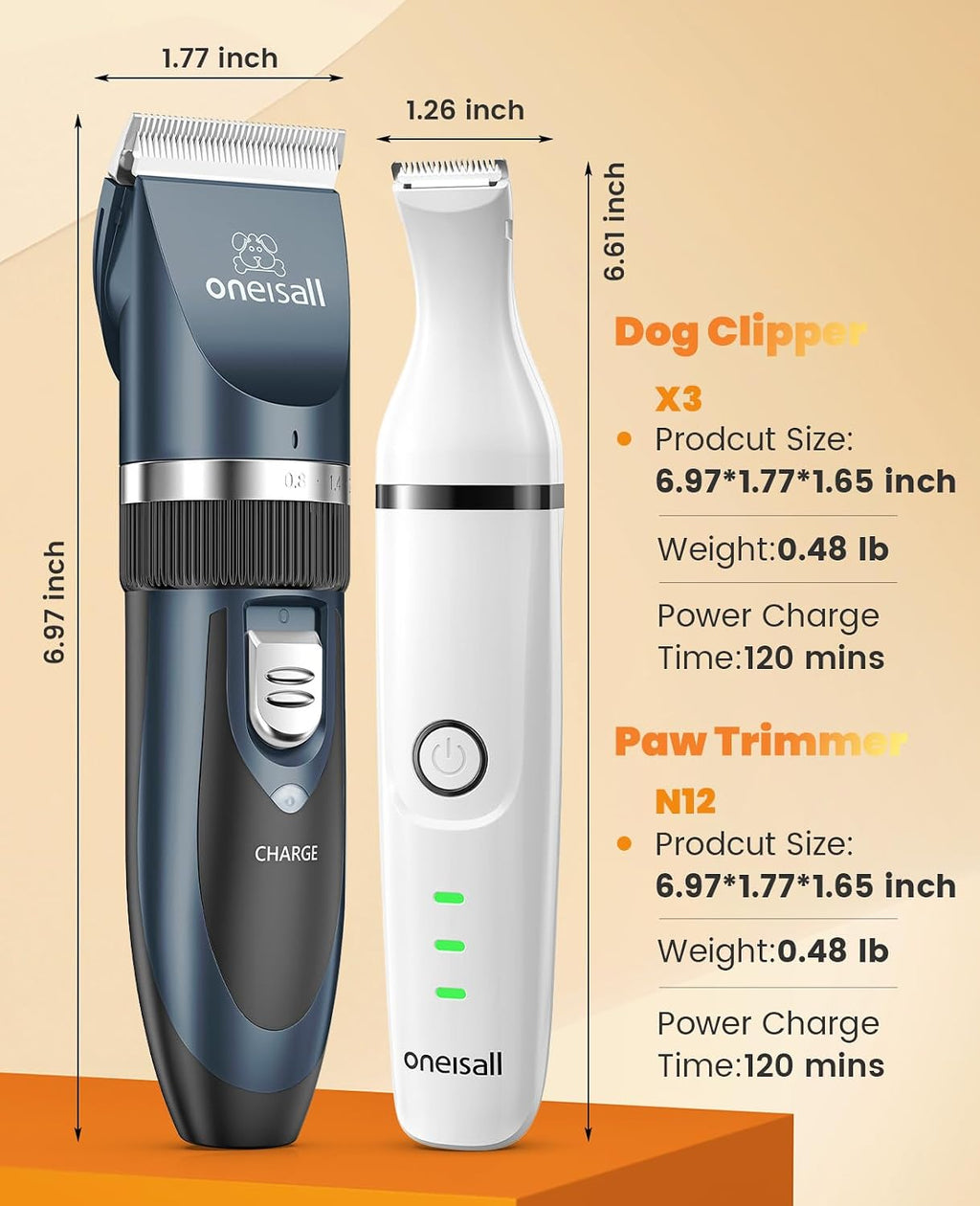 Oneisall three in one interchangeable pet trimmer tool set in premium packaging
