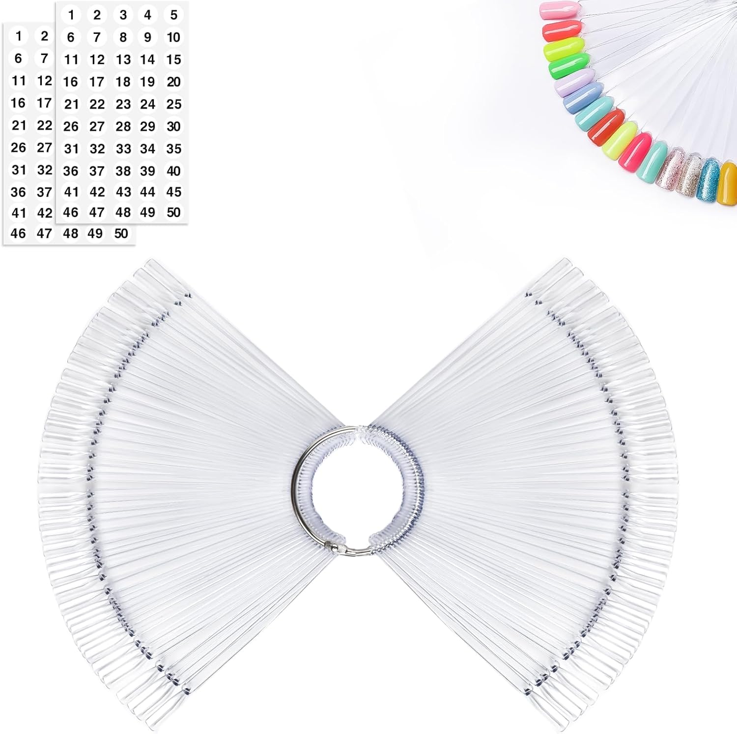 Mefa 100 pieces clear nail swatch sticks with metal ring front view
