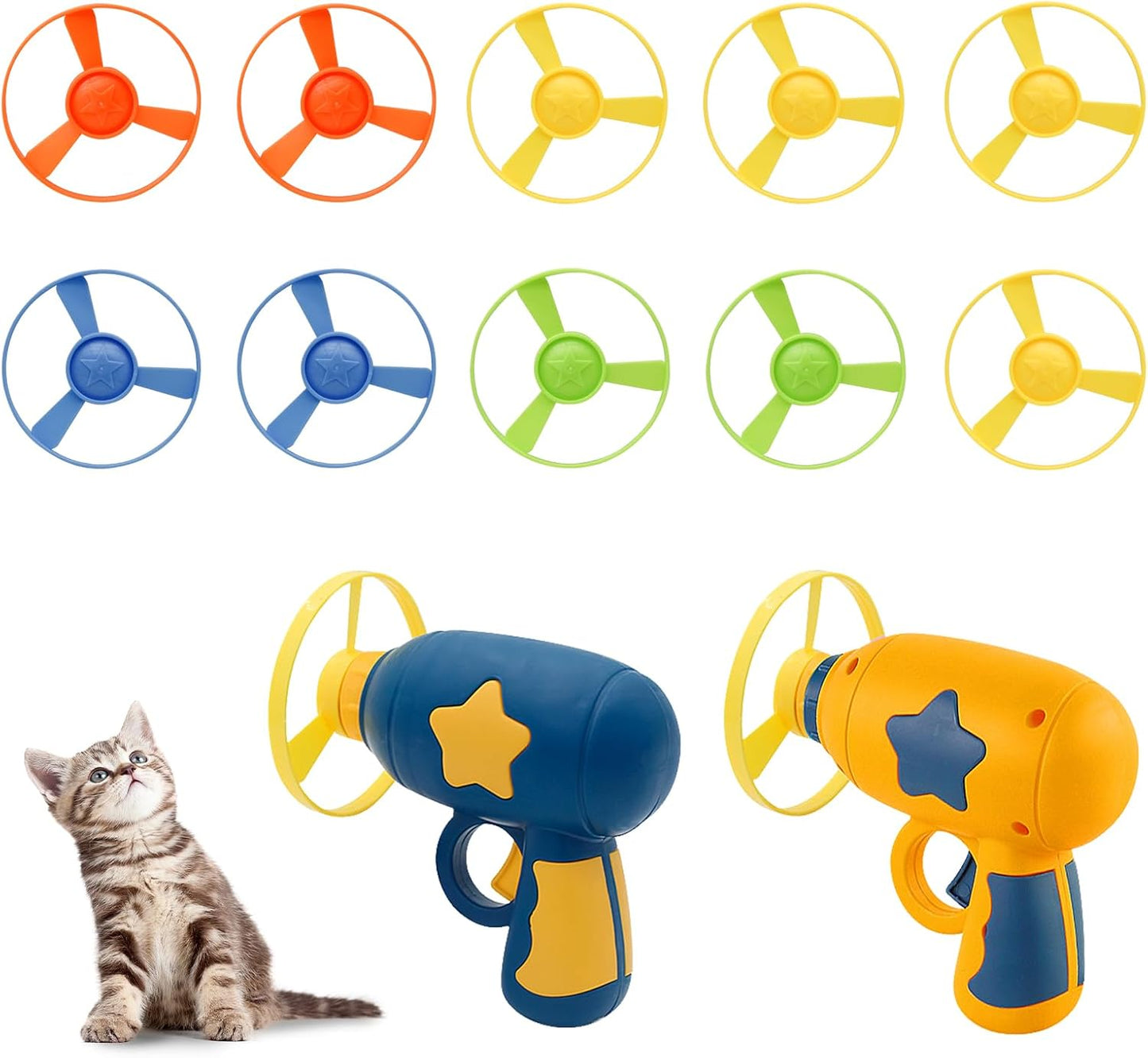 Andiker Cat Fetch Toy, Interactive Kitten Flying Disc Launcher Toy with 5 Colorful Flying Propellers for Cat Enrichment, Flying Saucer Toy for Cats for Training and Chasing (Blue) - Image 12
