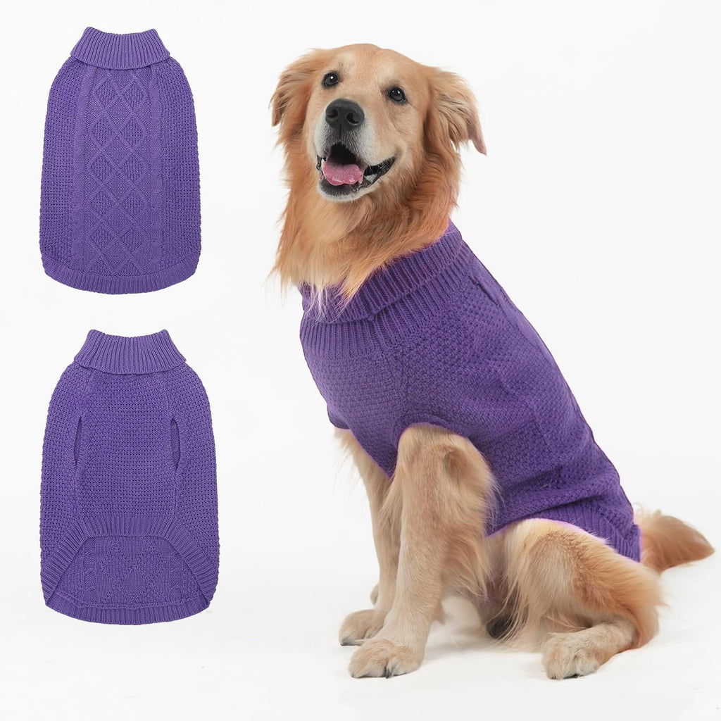 Mihachi Turtleneck Dog Sweater - Winter Coat Apparel Classic Cable Knit Clothes with Leash Hole for Cold Weather, Ideal Gift for Pet in New Year Flesh Pink Large - Image 9