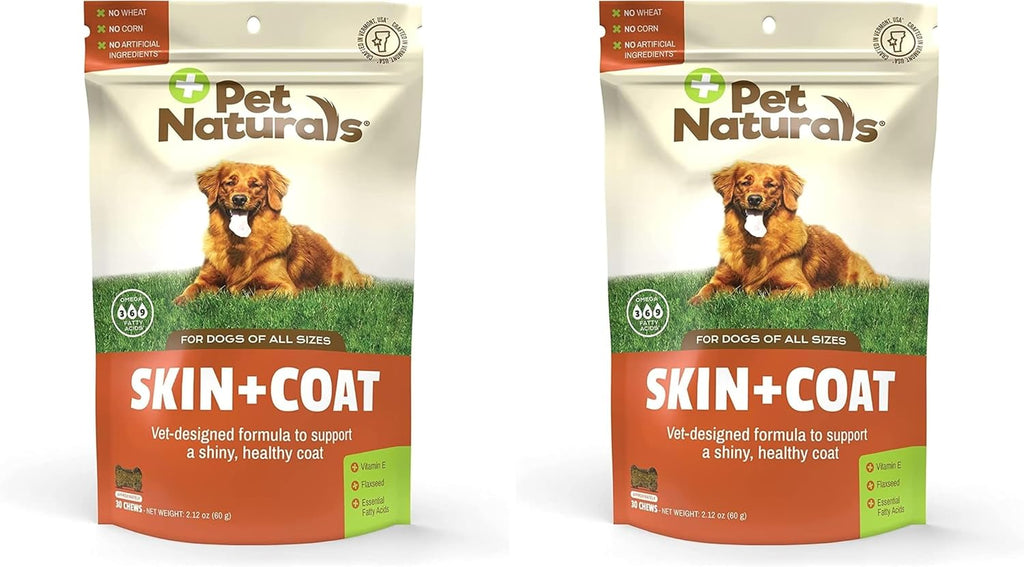 Close up of the back label detailing ingredients and feeding instructions for the veterinarian formulated skin and coat chews.