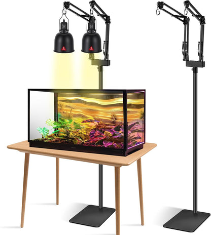 DXOPHIEX Dual Reptile Lamp Stand front view supporting two terrarium heat lamps.