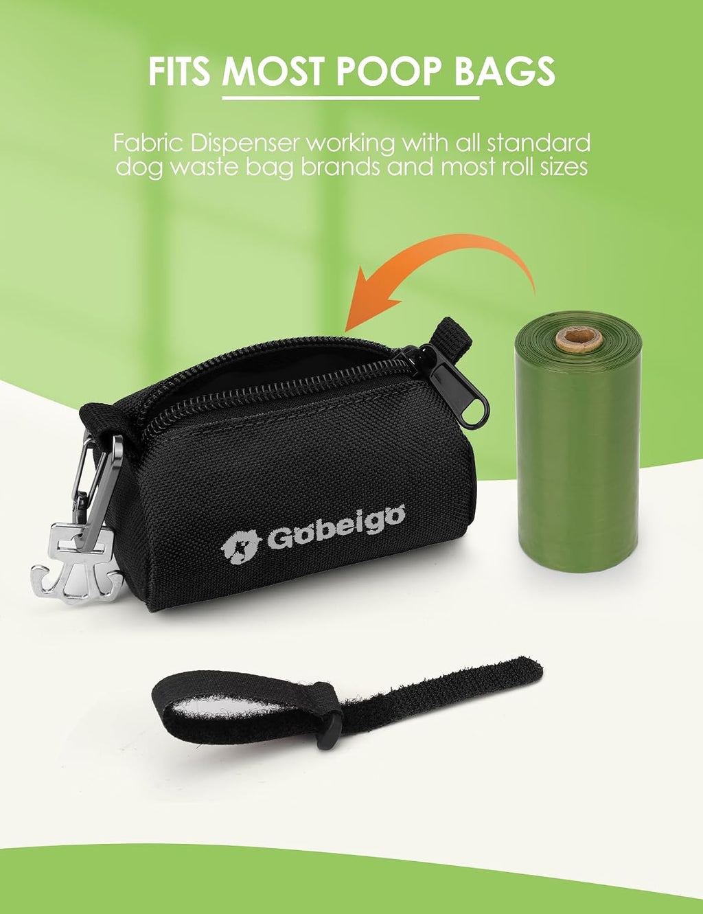 Close-up of the Gobeigo metal used bag carrier holding a knotted pet waste bag hands-free