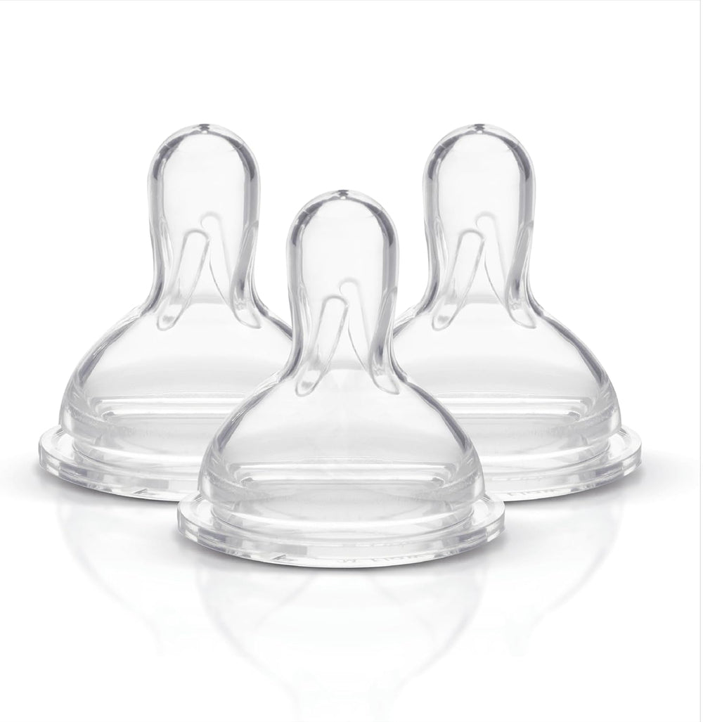 Medela slow flow wide base nipples 3 pack front view