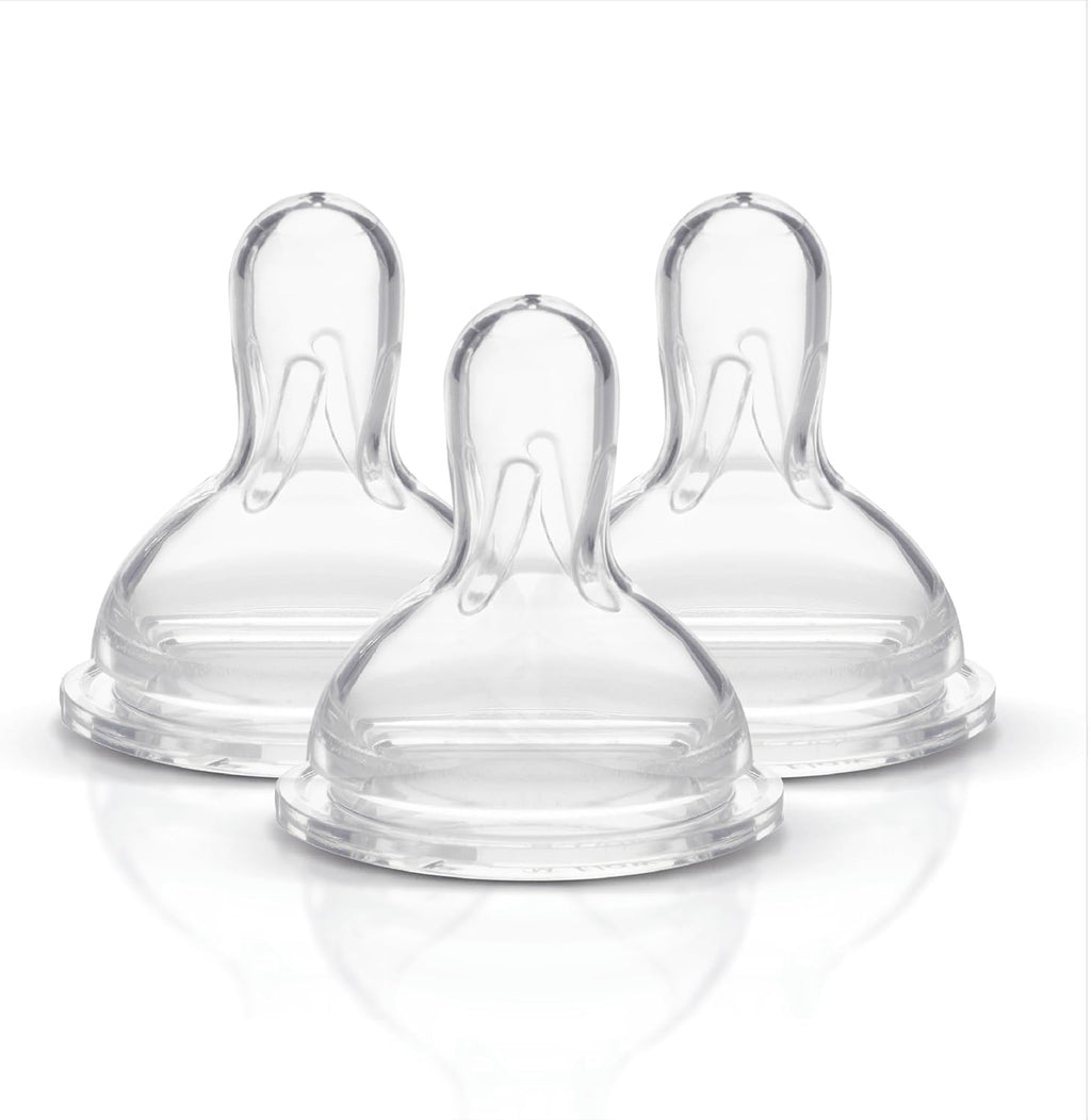 Medela slow flow wide base nipples 3 pack front view