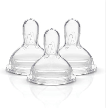 Medela slow flow wide base nipples 3 pack front view