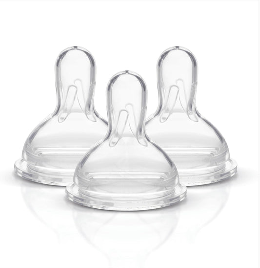 Medela slow flow wide base nipples 3 pack front view