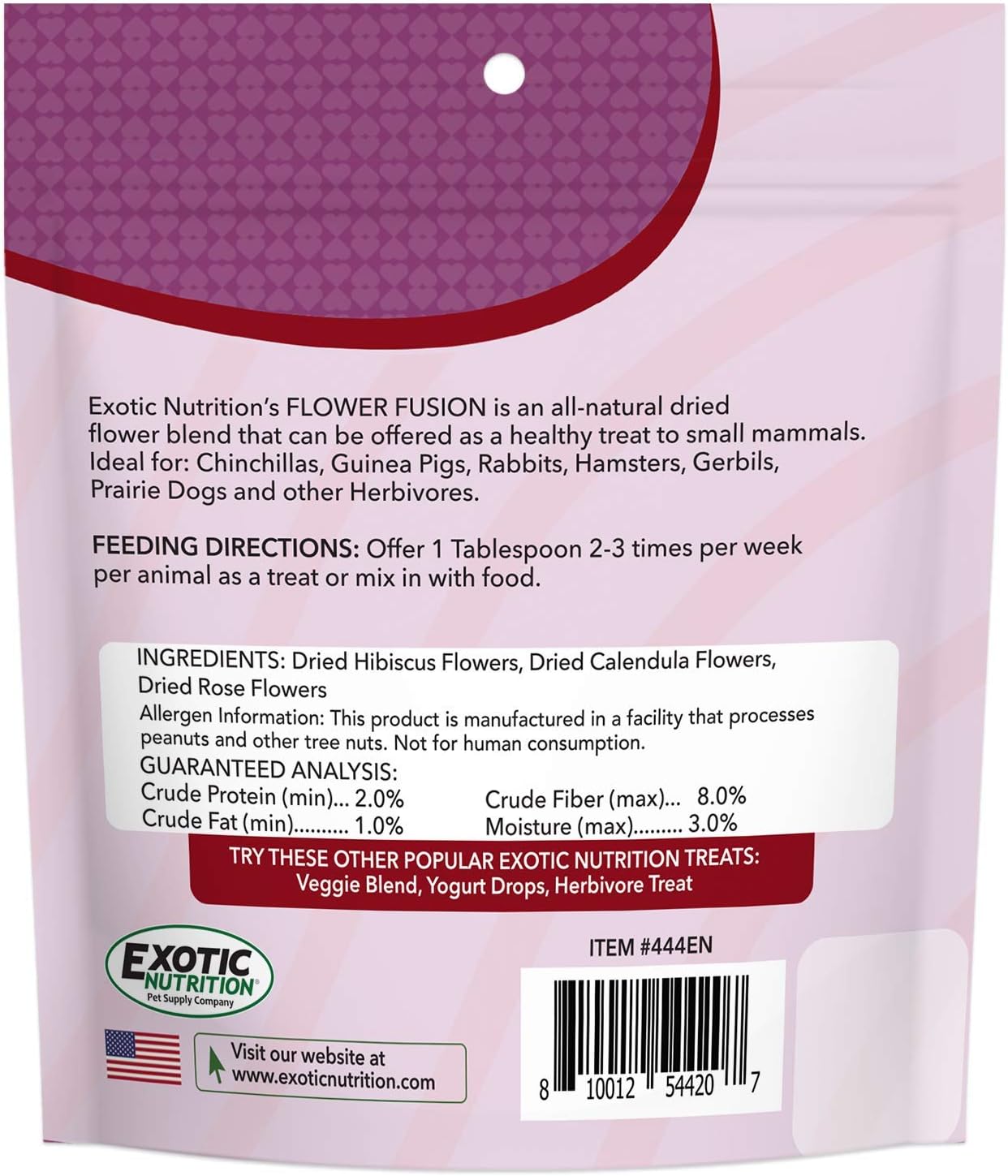 Exotic Nutrition organic floral foraging treat inside a small animal enrichment toy